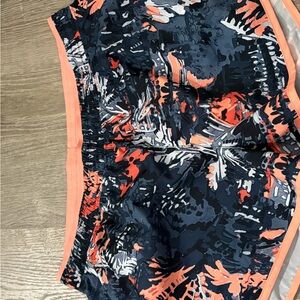 New Balance Navy Tropical Print Shorts with Coral Trim